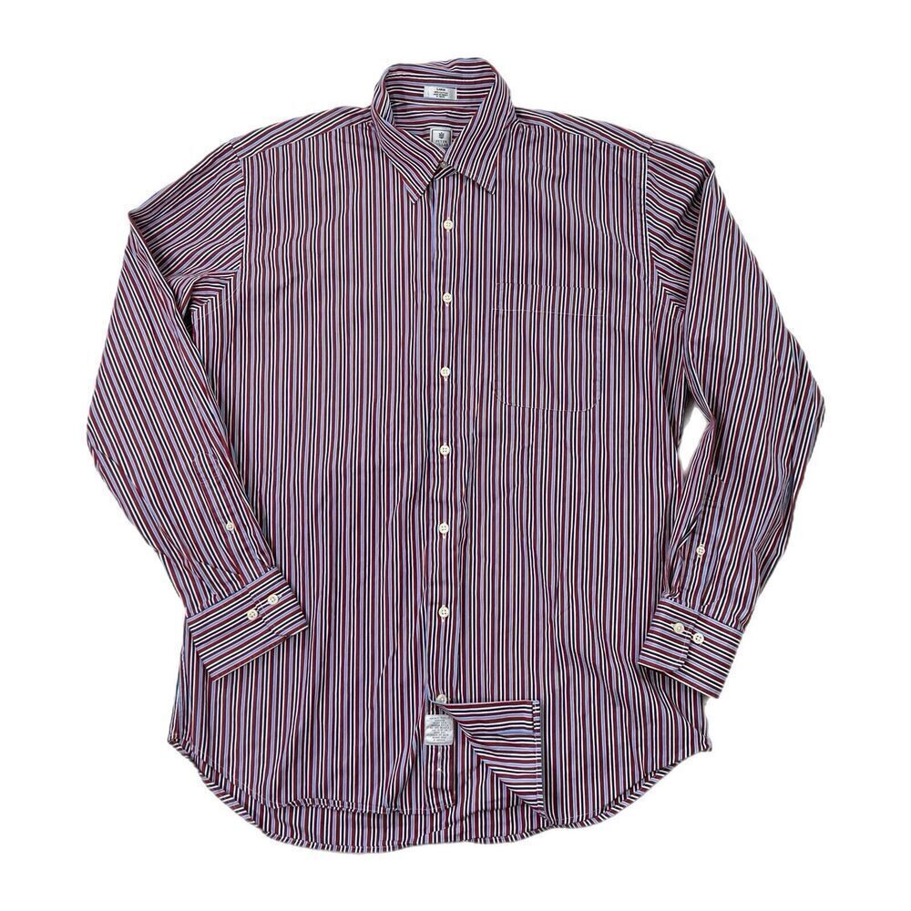 Peter Millar Button Down Shirt Men Large Red White Blue Striped 100% Cotton
